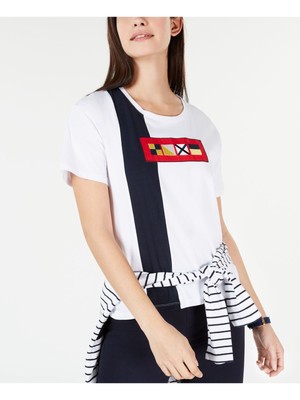 

TOMMY HILFIGER Женская белая футболка с короткими рукавами и принтом с круглым вырезом, Белый