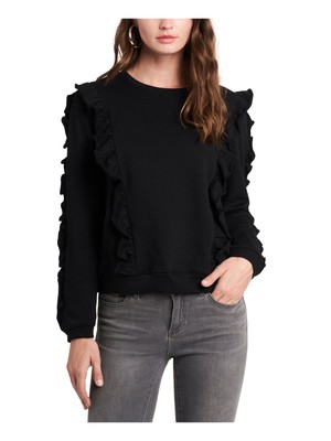 

1. Женский черный свитшот с круглым вырезом с длинными рукавами и рюшами STATE