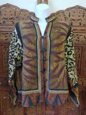 Ann Maurice -Sz S M Art-to-Wear Animal/Jungle Tapestry Woven Jacket Blazer WOW