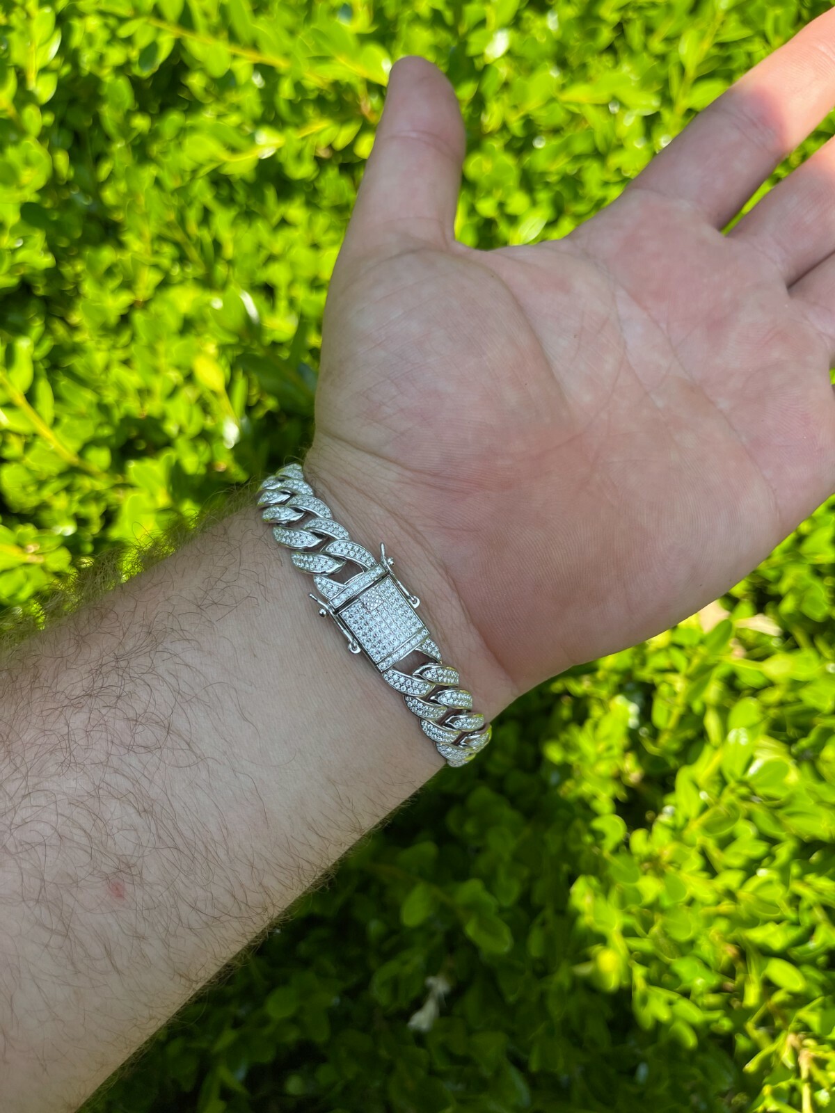 Pre-owned Silver Mens Miami Cuban Link Bracelet Real Iced Moissanite - Passes Diamond Tester 12mm In