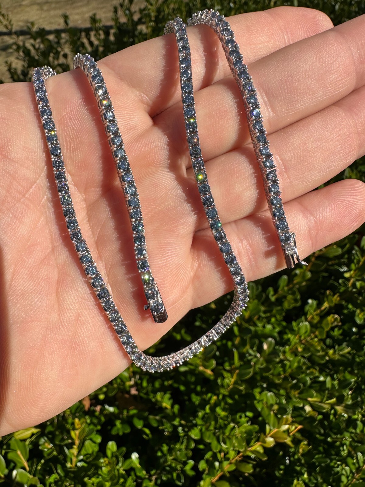 Pre-owned Silver Real Blue Gray Moissanite 3mm Tennis Chain 925  Iced Necklace Pass Tester