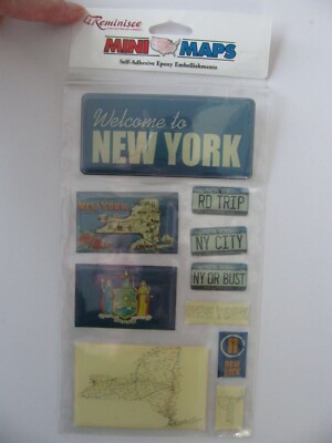 Reminisce Epoxy Embellishments NEW YORK Mini Maps NIP