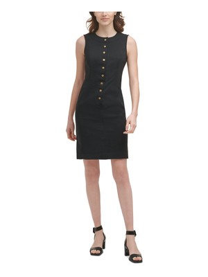 

CALVIN KLEIN Женское эластичное короткое вечернее платье-футляр без рукавов с круглым вырезом, Черный