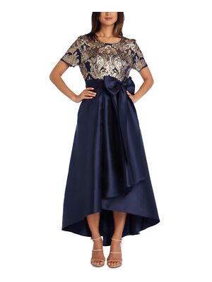 

Женское вечернее платье R-M RICHARDS темно-синего цвета на подкладке с короткими рукавами и галстуком-бабочкой Petites, Navy