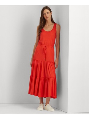 

RALPH LAUREN Женское красное платье макси с круглым вырезом без рукавов + расклешенное платье, Красный