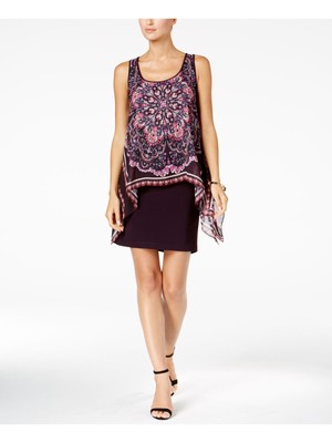 

SLNY Женское темно-бордовое платье без рукавов с круглым вырезом выше колена + расклешенное платье, Maroon