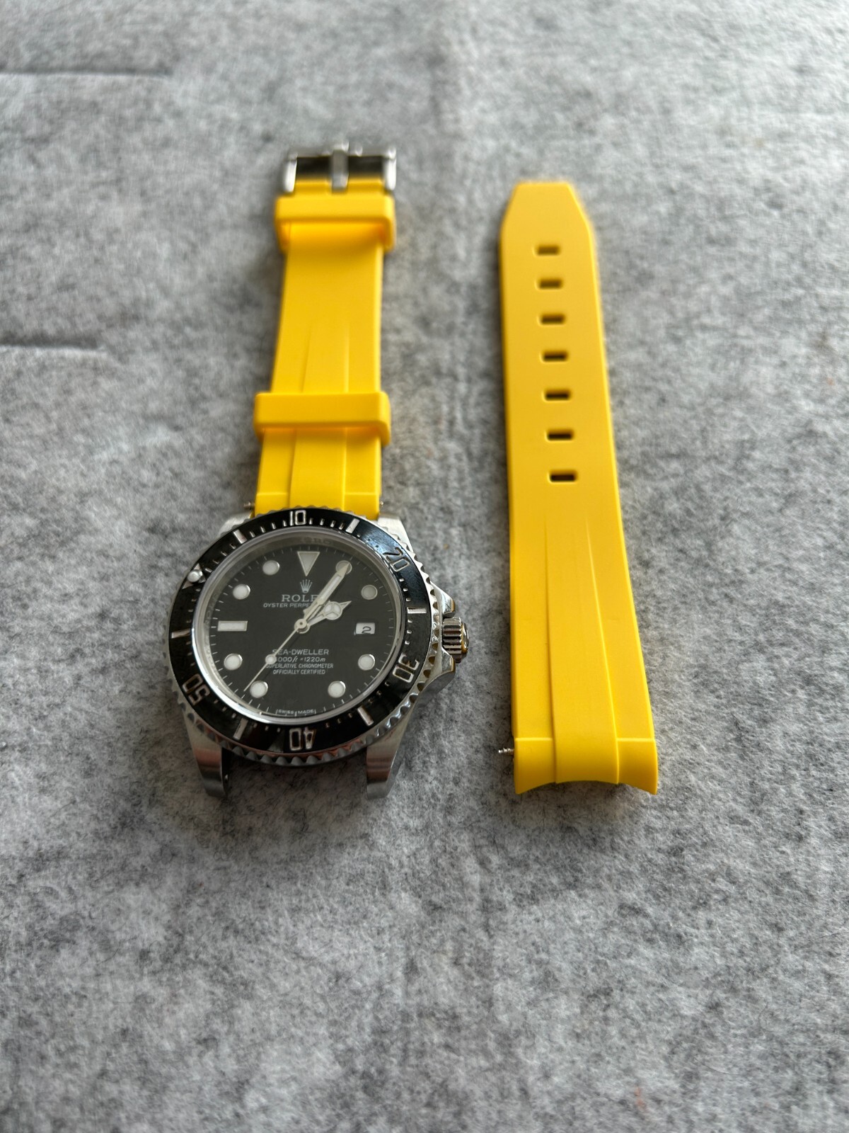 20mm YELLOW Vulcanized Rubber Strap ROLEX Sea-Dweller Black Buckle