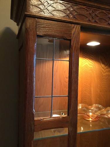 Antique Oak Lighted Glass Front Display Cabinet