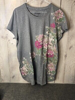 Women's Saturday Market Tee Sahalie Gray Flowers Shirt Size XL Extra Large