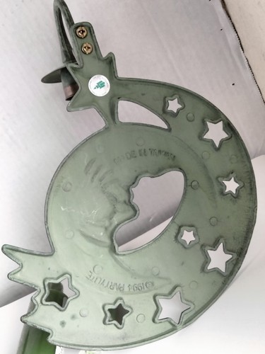Vintage 90s Candle Holder Wall Sconce Partylite Green Metal Brass Moon