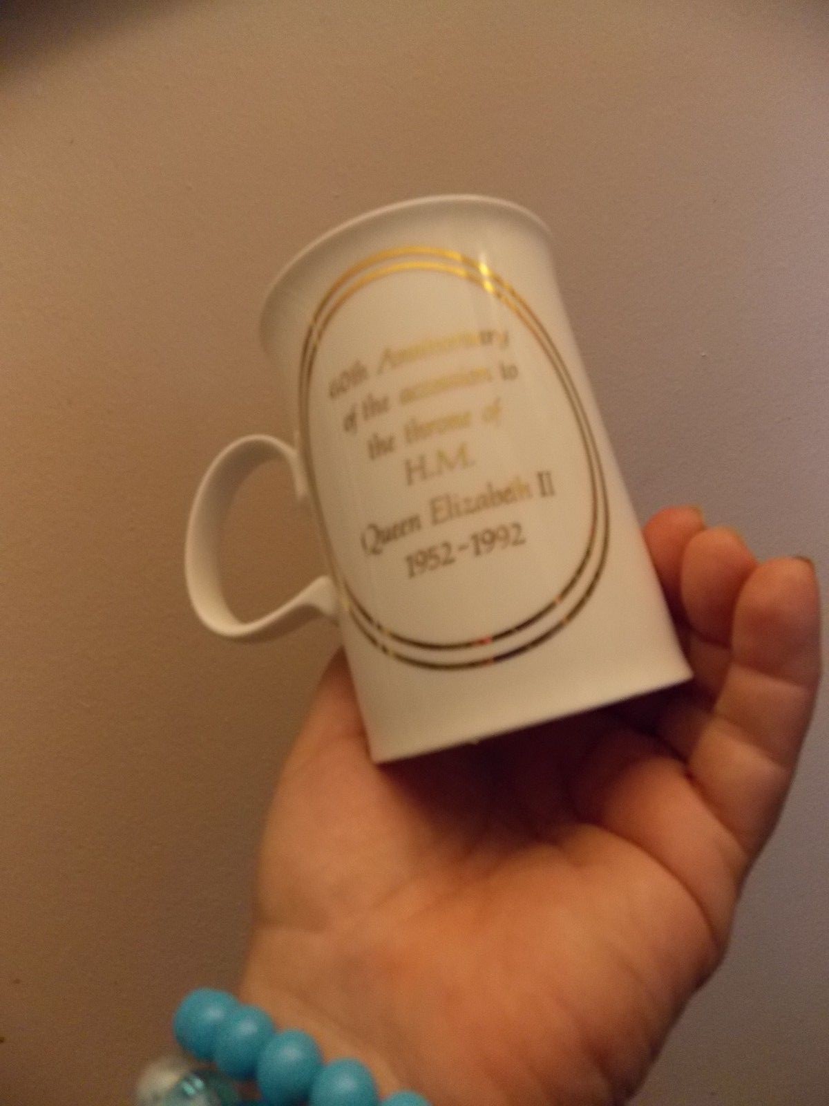 QUEEN ELIZABETH II Dunoon bone china Coffee Cup Mug 1952-1992 40th Anniversary