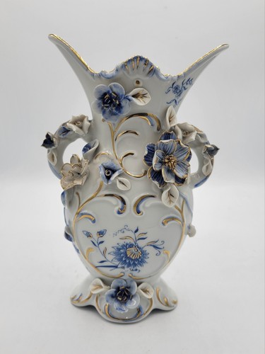 Vintage Kasuga Ware Vase With Blue/White Flowers | eBay