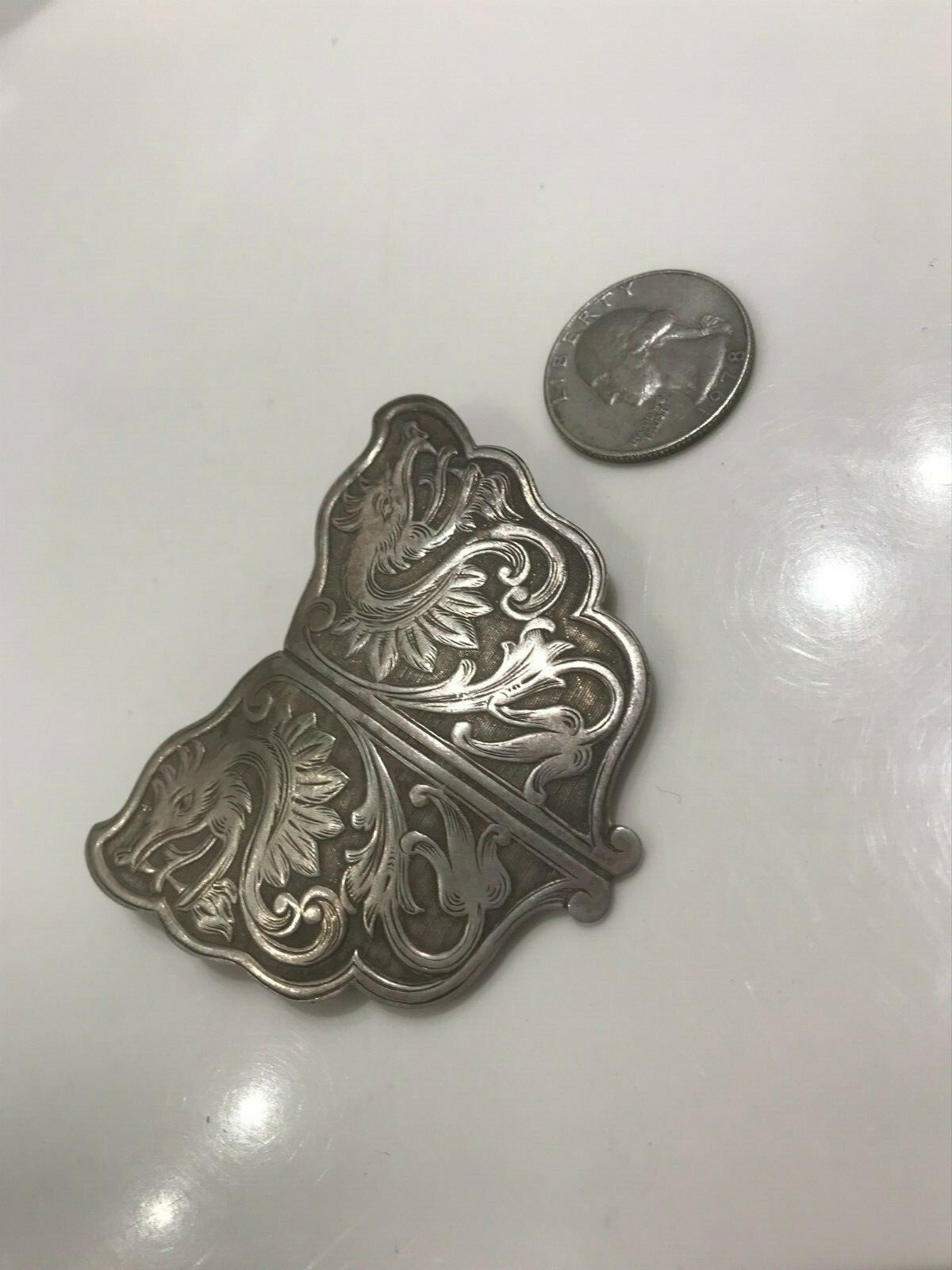 Rare Victorian Chinese Silver Double Dragon Brooch