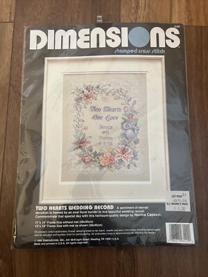 Cross Stitch Kit 3122 Stamped Dimensions TWO HEARTS WEDDING RECORD NEW