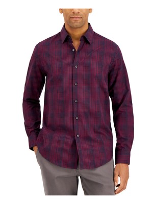 

TASSO ELBA Mens Maroon Mini Gingham Повседневная рубашка на пуговицах, 100111752MN
