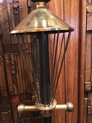 Vintage Mid Century Modern Atomic Floor Lamp Black/ Brass Torchiere