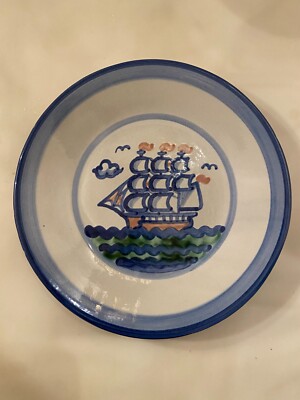MA Hadley Pottery Vintage Sailing Ship 9'' Salad Plate w/chips