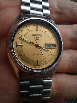 Vintage Seiko 5 Gold Dial Automatic Watch (Good Working Condition)