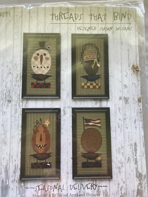 Threads That Bind Wool Applique Pattern Seasonal Delivery Folk Primitive America
