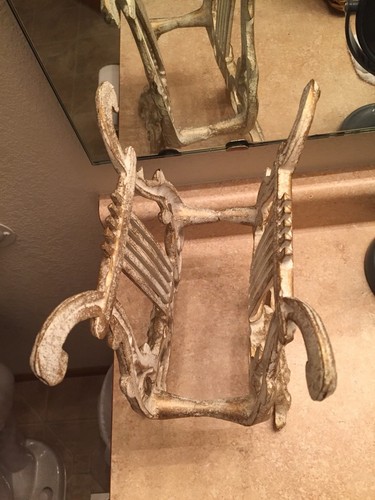 Vintage Cast Iron Antique White  Lyre Harp Metal Music Book Stand Magazine Rack