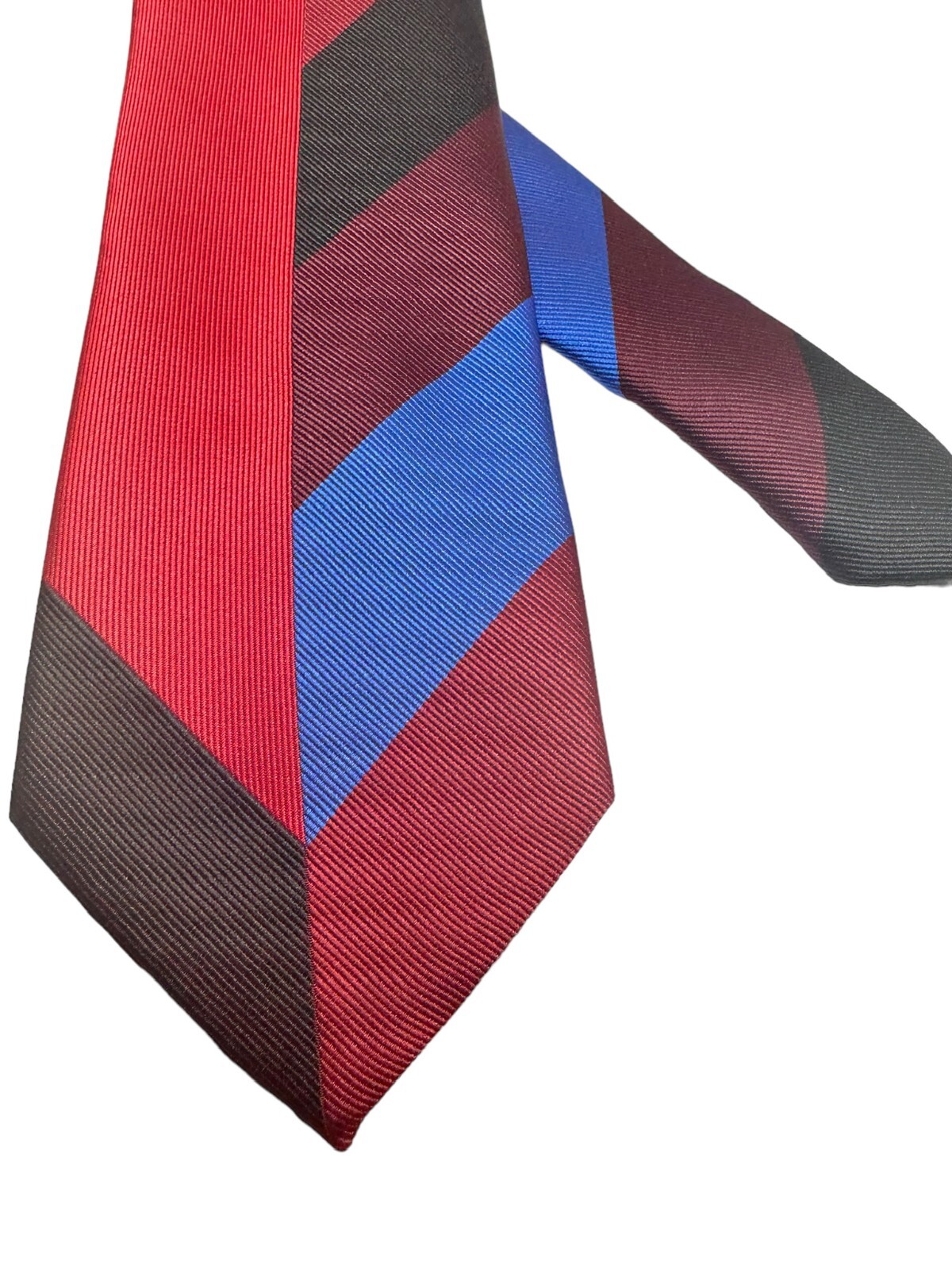 Rossi Man Red Blue Black Geometric Colorblock Striped Microfiber Men's Dress Tie