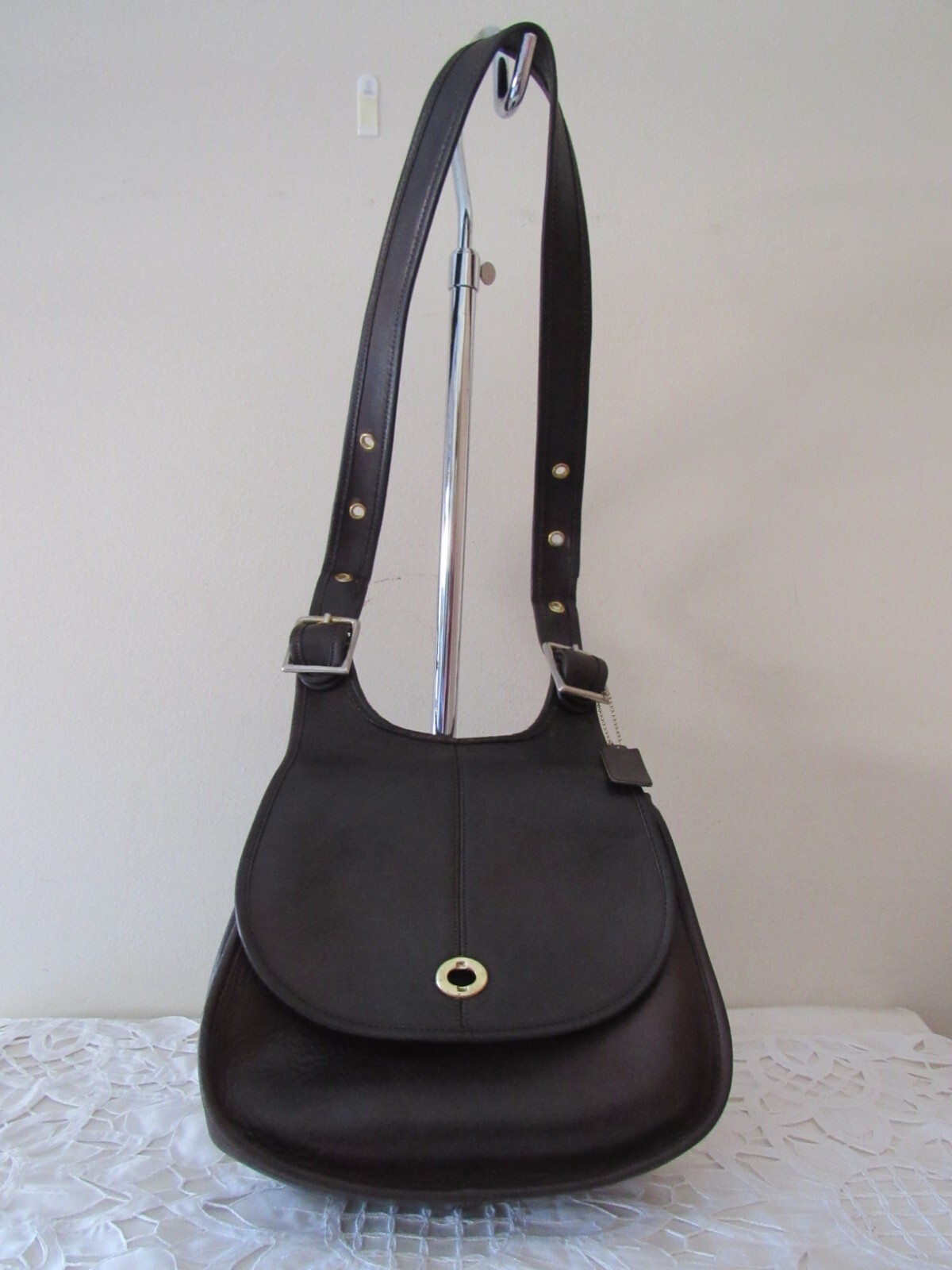 バッグ Vintage Coach Saddle Crescent Bag Purse Vintage Coach Crescent Bag Black Leather Purse Handbag 9235