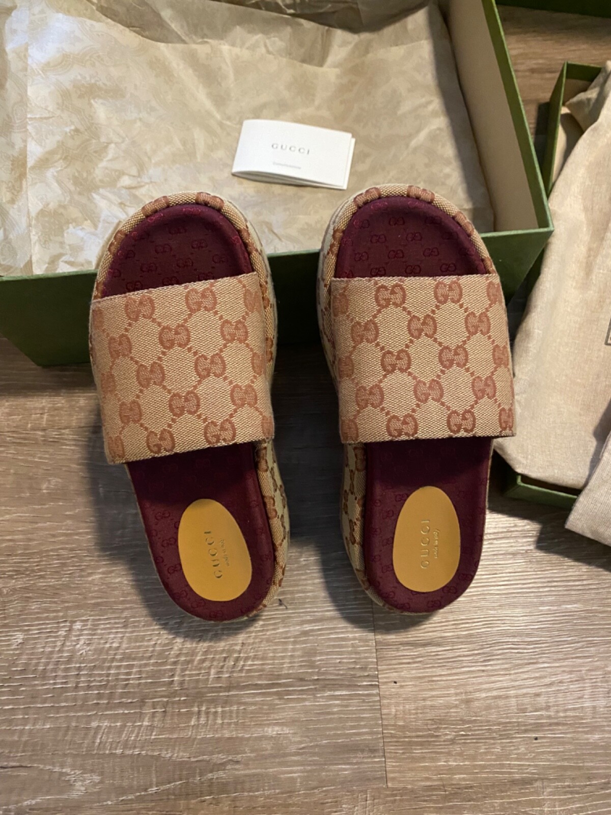 Authentic GUCCI Women's Angelina GG Monogram Platform Slide