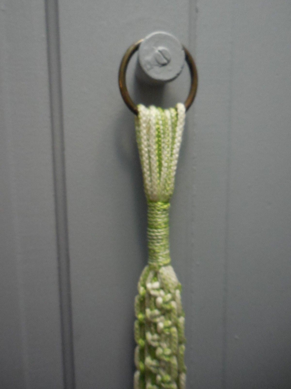 Vintage Macrame Plant Hanger Green and White 63