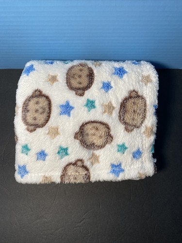 Monkey Head Star Tan Brown Blue Soft Plush Fleece Lovey