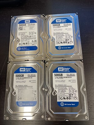 ** Lot of 4 Western Digital 500GB 3.5'' SATA Hard Disk Drives WD WD500AAKX