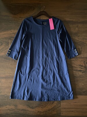 Lilly Pulitzer MEDIUM Solid TRUE NAVY SOLIA DRESS Swing Jersey Knit UPF50+ NWT