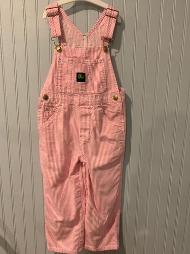 John Deere Child’s Size 5 Pink Striped Overalls