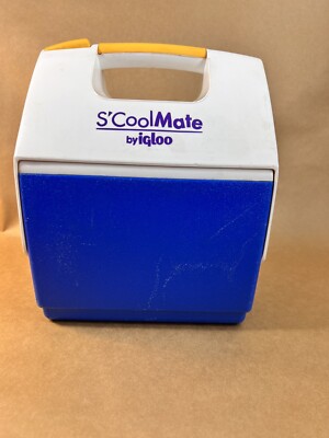 Vintage S Cool Mate Mini Cooler Igloo School Lunch Box Deep Blue Yellow 90s