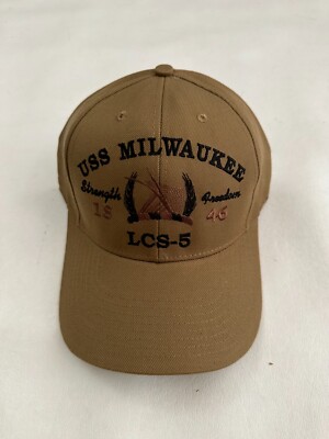 New The Corps USS Milwaukee LCS 5 Beige Baseball Cap One Size