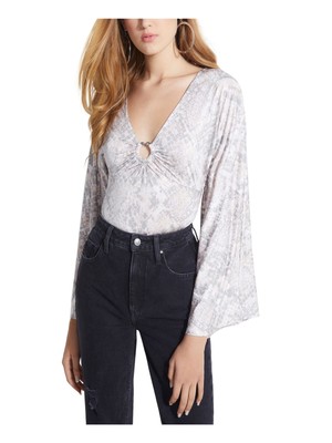 

GUESS Женское серое боди с длинными рукавами и животным принтом, Серый