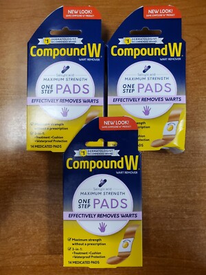 3 Boxes of 14: Compound W Wart Remover Max Strength One Step Pads Exp 1/27 E11C