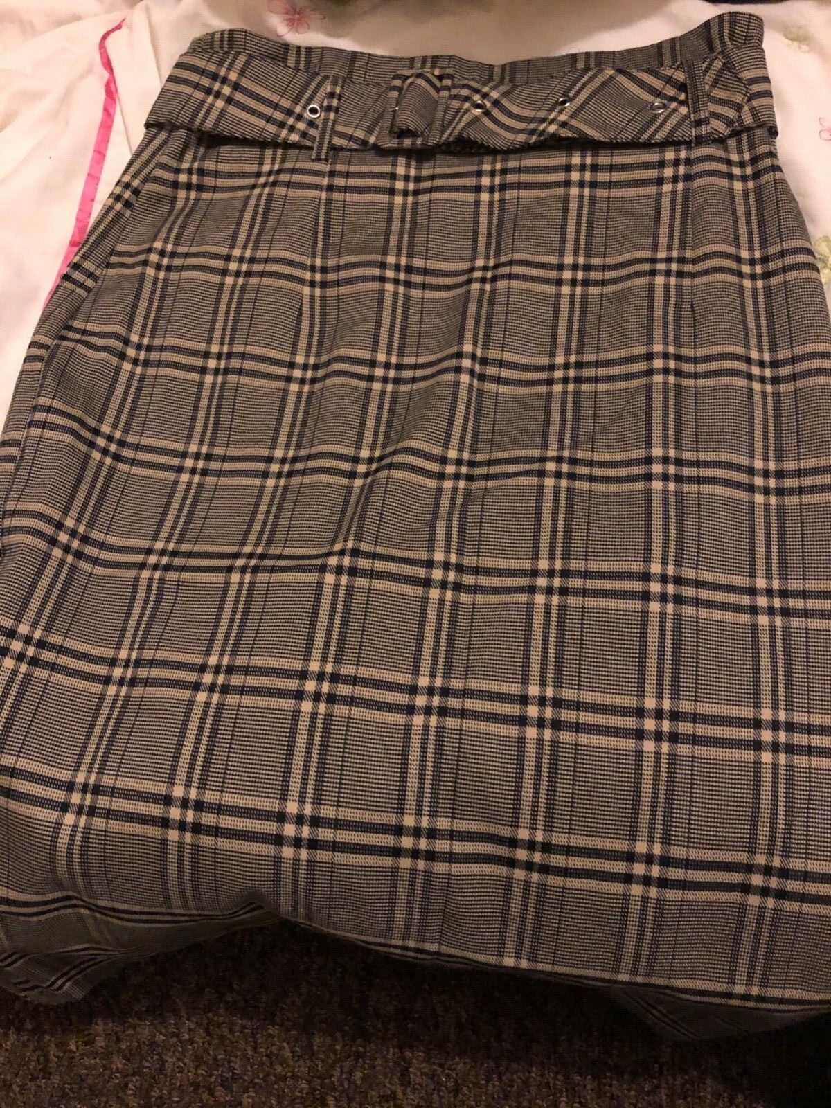 H & M High Waisted Belted Checked Midi Pencil Skirt | eBay