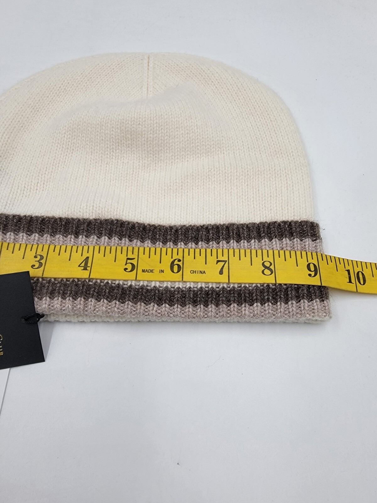 Charter Club Cashmere Stripe Cuffed Beanie Women's One Size Warm Praline - Picture 7 of 14