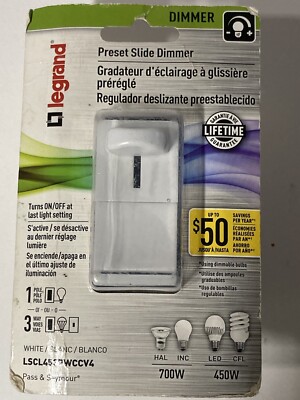 Legrand LSCL453PWCCV4 Single-Pole/3-Way Preset Slide Dimmer White