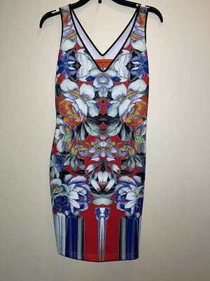 Clover Canyon Neoprene Multi-colored Sleeveless Pencil Neck Dress Women Size S