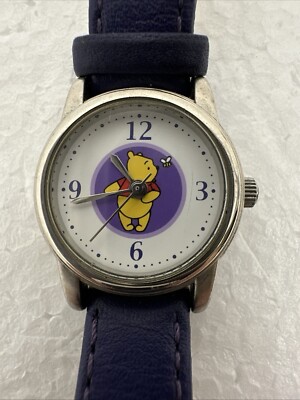 DISNEY Ladies Winnie The Pooh Watch Slim Purple Leather Band MC0241 Untested