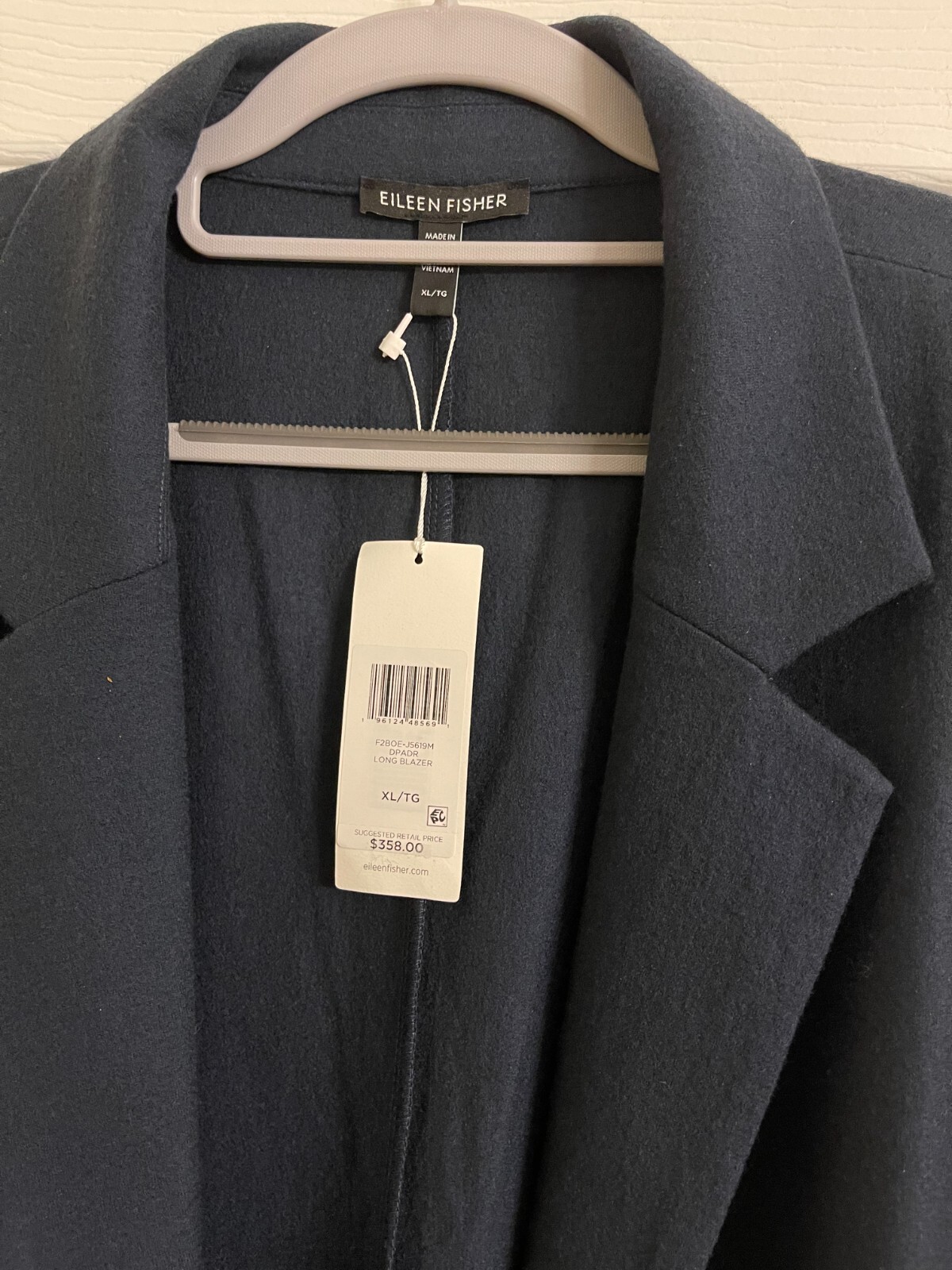 Pre-owned Eileen Fisher $358  Deep Adriatic Wool Long Blazer Xl In Blue