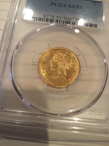 1886 S 5$ Gold Liberty Half Eagle AU55
