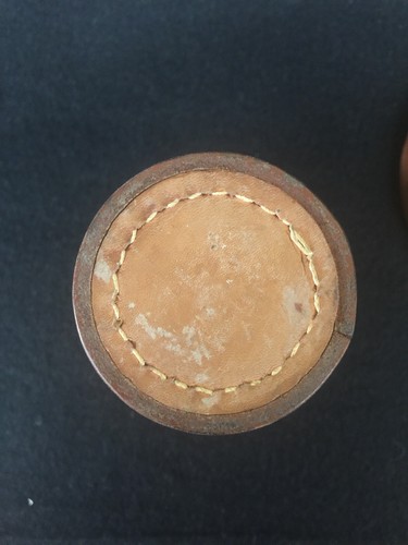 Vintage Brown Leather Stitched Dice Shaker Cup 3.5” Tall & Drink Coaster