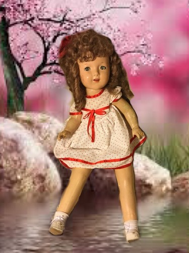 LARGE 1930’s Vintage Composition & Cloth 27”.Doll With Teeth & Eyes Follow You