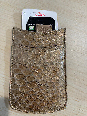 Abas Iridescent Gold Animal print Card/Phone Holder New 4.5'' x 3'' MSRP $52.00
