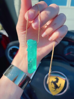 GLOWING NATURAL ZAMBIAN EMERALD RAW NECKLACE PENDANT, CERTIFIED RAW EMERALD GEM