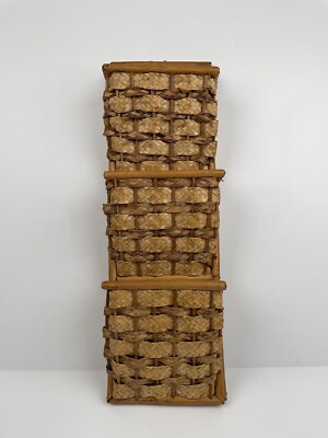 Vintage Boho Wicker Rattan Hanging Wall Mount Mail Letter Organizer 18x6