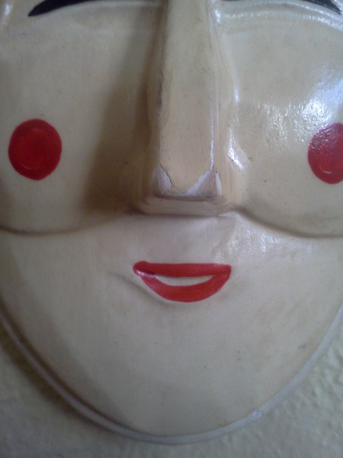 Vintage Painted Wooden Mask Asian Woman w/ 3 Red Dots Made in Japan? Wall Decor