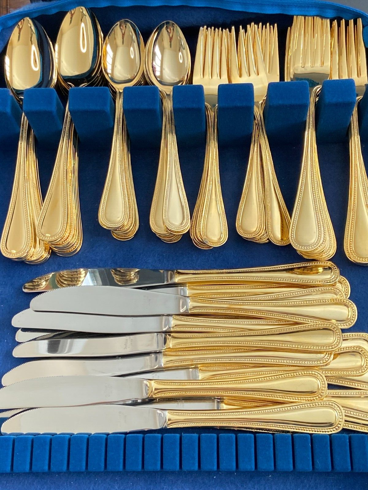 Melissa 77 piece Lot Beaded Bead Stainless Gold Electroplate Flatware